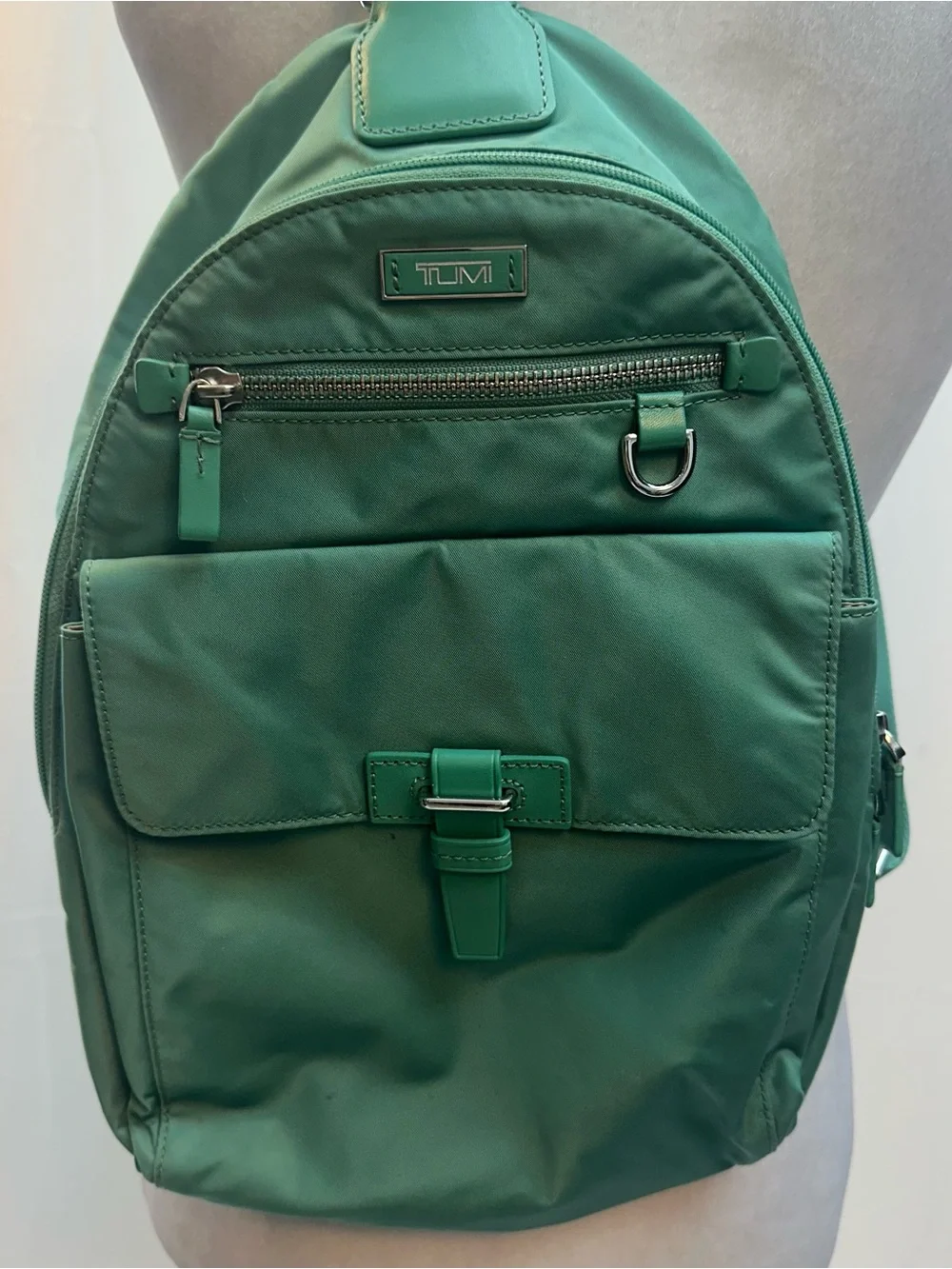 Tumi Green Nylon Single-Shoulder Sling Backpack